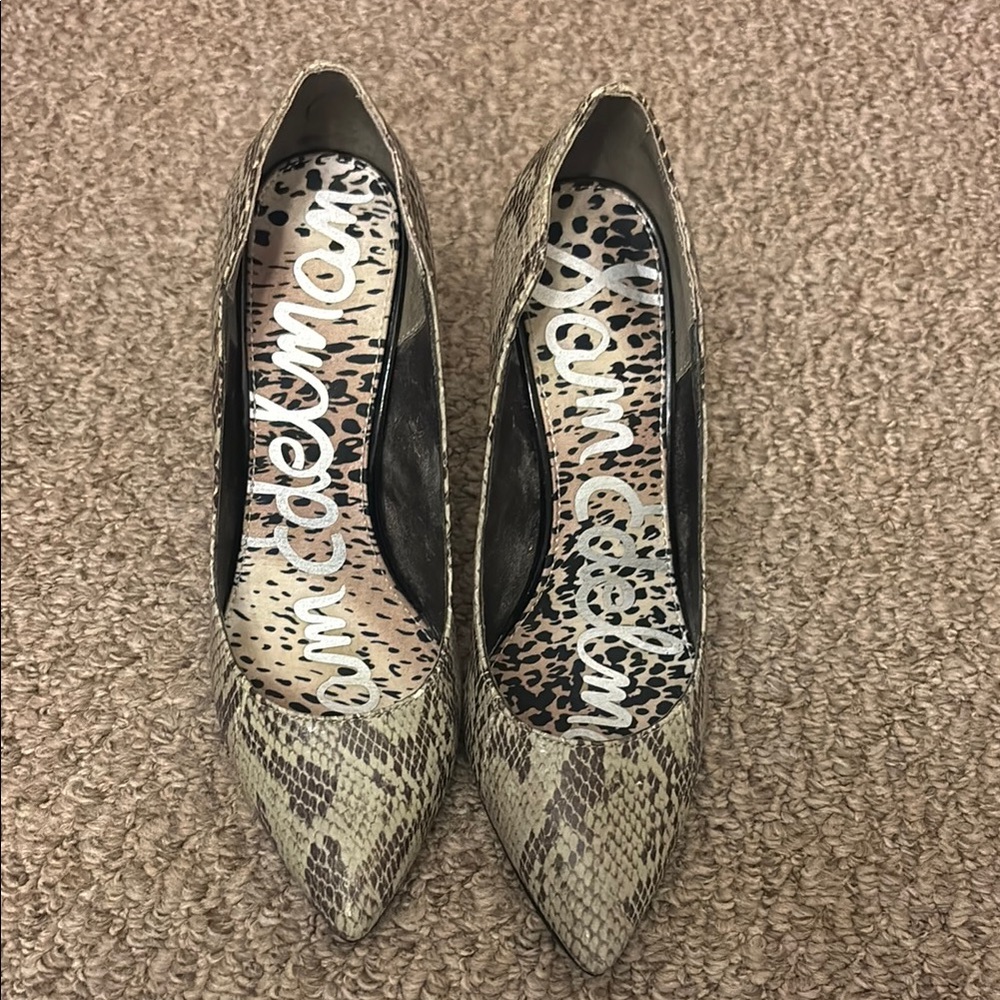 Sam Edelman Reptile Skin Pattern Cream and Brown Heeled Shoes Size 8